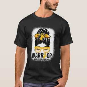 Messy Bun Leopard Yellow Ribbon Bone Cancer Warrio T-Shirt