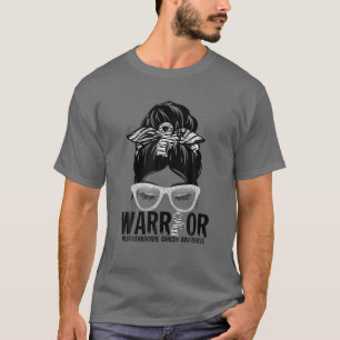 Messy Bun Leopard Zebra Ribbon Neuroendocrine Canc T-Shirt