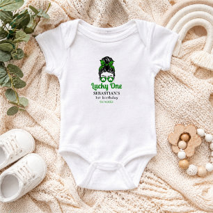 Messy Bun Lucky One 1st Birthday Girl  Baby Bodysuit