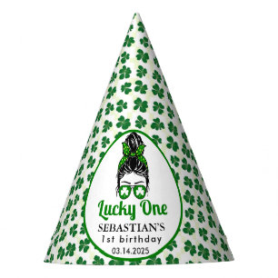  Messy Bun Lucky One 1st Birthday Girl  Party Hat