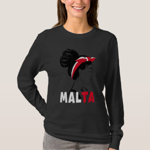 Messy Bun Malta Flag Maltese For Girls Womens T-Shirt
