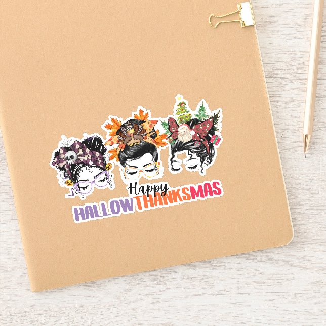 Messy bun mama Happy Hallowthanksmas  (Notebook)