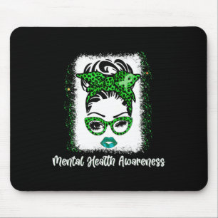 Messy Bun Mental Health Awareness Ribbon Month May Mouse Mat