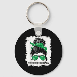 Messy Bun Mental Health S Awareness Green Ribbon _ Key Ring