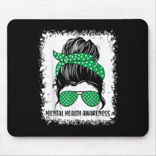 Messy Bun Mental Health S Awareness Green Ribbon _ Mouse Mat