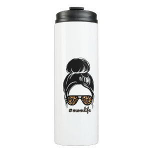 Messy Bun Mom Life with Leopard Sunglasses-Mom Thermal Tumbler