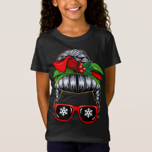 Messy Bun Mum Christmas Pajama Cute X-Mas Wreath B T-Shirt