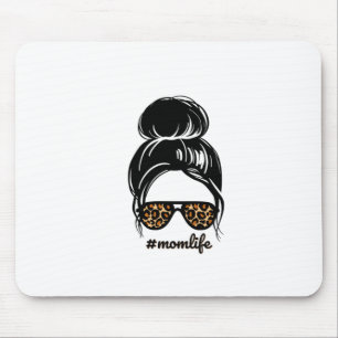 Messy Bun Mum Life with Leopard Sunglasses-Mum Mouse Mat