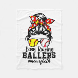 Messy Bun Mum Of Both Baseball Softball Busy Raisi Fleece Blanket