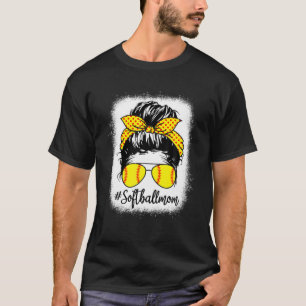Messy Bun Mum Softball Player Team Coaches Mum Mot T-Shirt