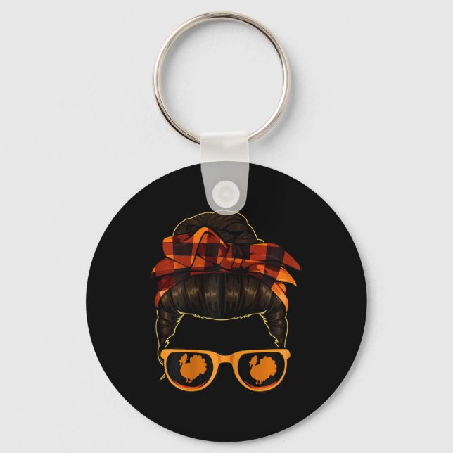 Messy Bun Mum Thanksgiving Day Turkey Sunglasses P Key Ring (Front)
