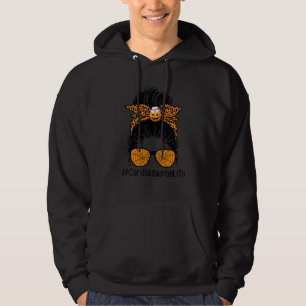 Messy Bun Nurse Life Halloween Cardiac Nurse Leopa Hoodie