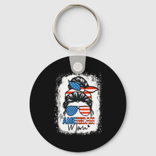 Messy Bun Patriotic Shirt All American Mom 4th Of Key Ring