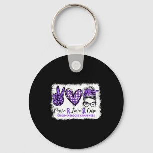 Messy Bun Peace Love Cure Purple Ribbon Opioid Ove Key Ring