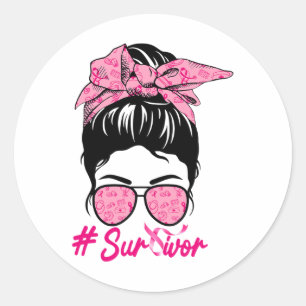 Messy Bun Pink Breast Cancer Awareness Classic Round Sticker