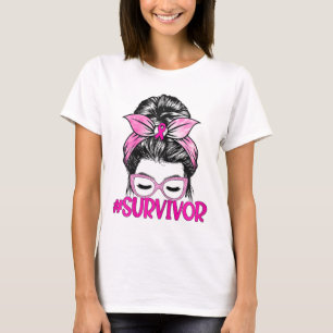 Messy Bun Pink Ribbon Breast Cancer Awareness T-Shirt
