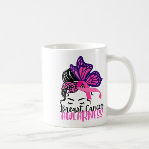 Messy Bun Pink Ribbon Breast Cancer Awareness Wome Coffee Mug