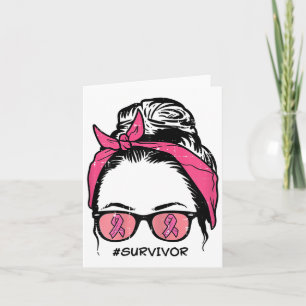 Messy Bun Pink Ribbon Survivor Breast Cancer Aware Card