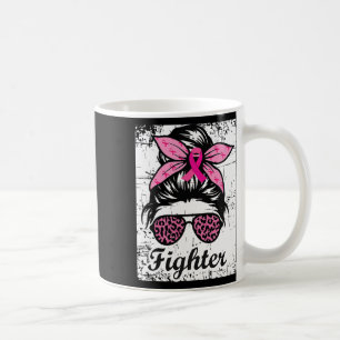 Messy Bun Pink Warrior Breast Cancer Awareness  Coffee Mug