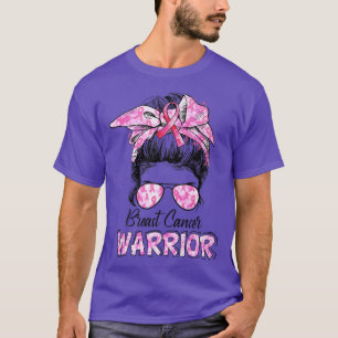 Messy Bun Pink Women Ribbon Warrior Breast Cancer T-Shirt