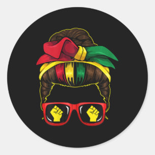 Messy Bun Power Fist Juneteenth Melanin African Am Classic Round Sticker