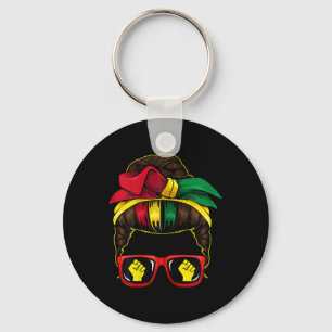 Messy Bun Power Fist Juneteenth Melanin African Am Key Ring