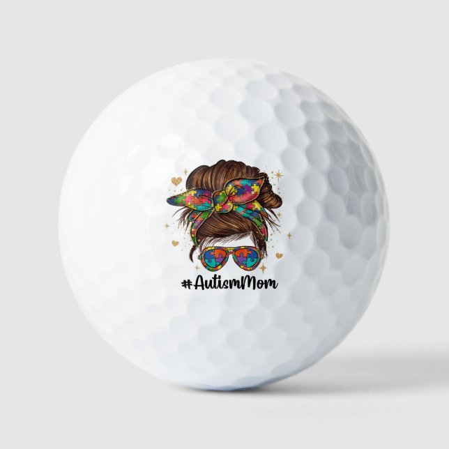 Messy Bun Proud Autism Mum Golf Balls (Front)