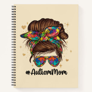 Messy Bun Proud Autism Mum Notebook