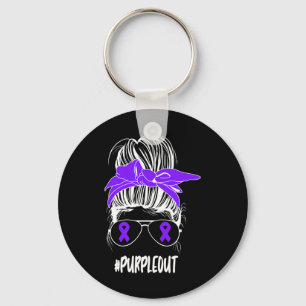 Messy Bun Purple Out Epilepsy Fighter Awareness Mo Key Ring