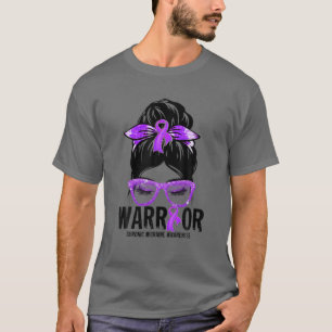 Messy Bun Purple Ribbon Chronic Migraine Warrior G T-Shirt