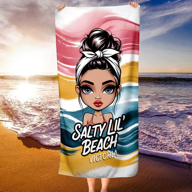 Messy Bun Salty Lil' Beach Personalised Name Beach Towel (Creator Uploaded)