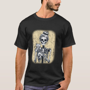 Messy Bun Skeleton Cute Kitten Cat Lovers Hallowee T-Shirt