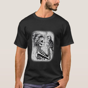 Messy Bun Skeleton Cute Kitten Cat Lovers Hallowee T-Shirt