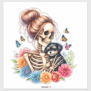 Messy Bun Skeleton Cute Puppy Dog Lovers Halloween