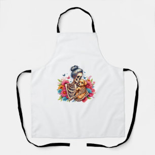 Messy Bun Skeleton Cute Puppy Dog Lovers Halloween Apron
