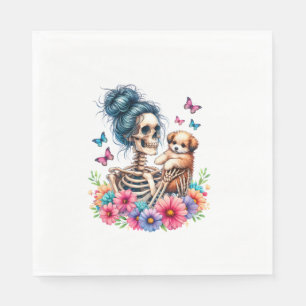 Messy Bun Skeleton Cute Puppy Dog Lovers Halloween Napkin
