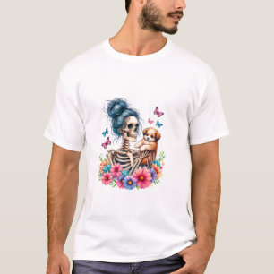 Messy Bun Skeleton Cute Puppy Dog Lovers Halloween T-Shirt