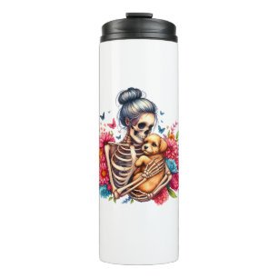 Messy Bun Skeleton Cute Puppy Dog Lovers Halloween Thermal Tumbler