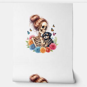 Messy Bun Skeleton Cute Puppy Dog Lovers Halloween Wallpaper