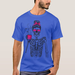 Messy Bun Skeleton Drinking Coffee Bisexual LGBTQ  T-Shirt