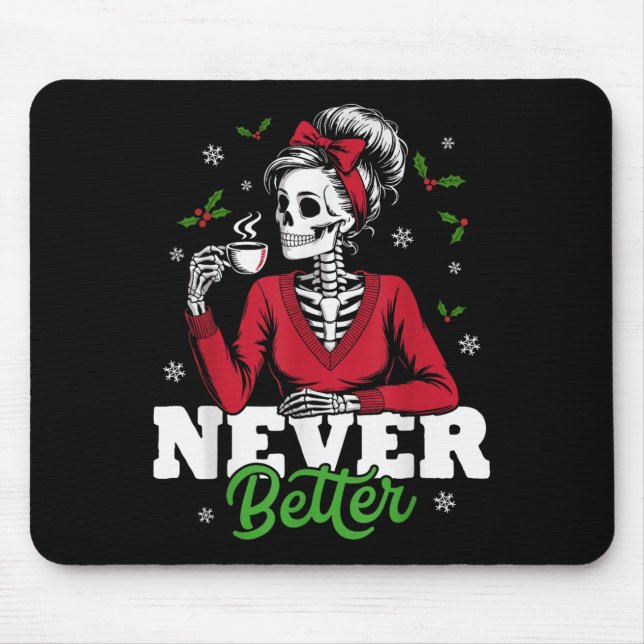 Messy Bun Skeleton Santa Coffee Xmas Funny Women S Mouse Mat (Front)