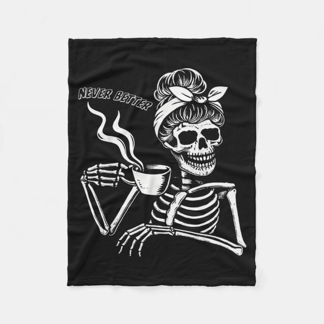 Messy Bun Skeleton Women Halloween Costume Never B Fleece Blanket (Front)