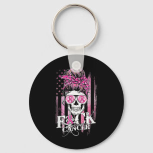 Messy Bun Skull Breast Cancer Awareness Cancer Key Ring