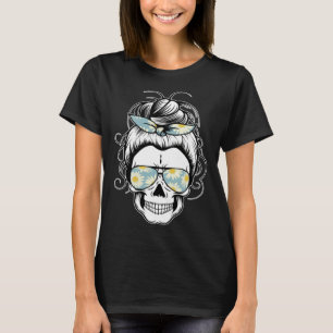 Messy Bun Skull Shirt Women's Daisy Halloween Shir