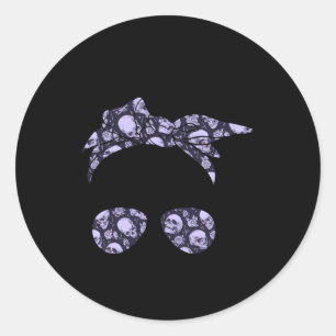 Messy Bun Skull With Flowers Print Sunglasses Goth Classic Round Sticker