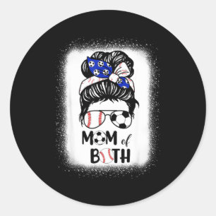 Messy bun soccer mum baseball mum of both mothers classic round sticker