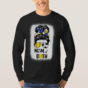 Messy Bun Soccer Mum Softball Mum Of Both Mothers  T-Shirt