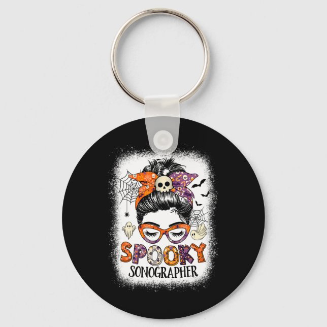 Messy Bun Spooky Sonographer Fun Halloween Costume Key Ring (Front)
