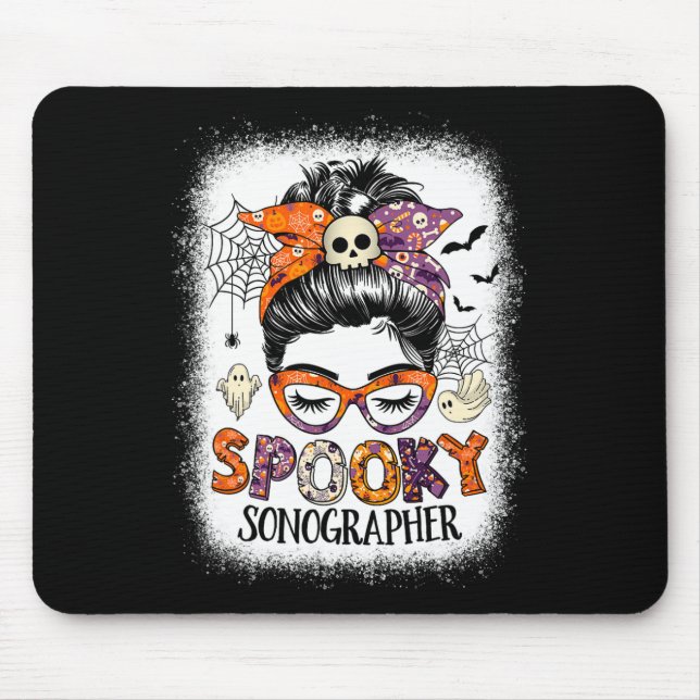 Messy Bun Spooky Sonographer Funny Halloween Costu Mouse Mat (Front)