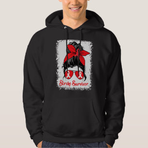 Messy Bun Stroke Survivor Awareness Red Ribbon Bra Hoodie